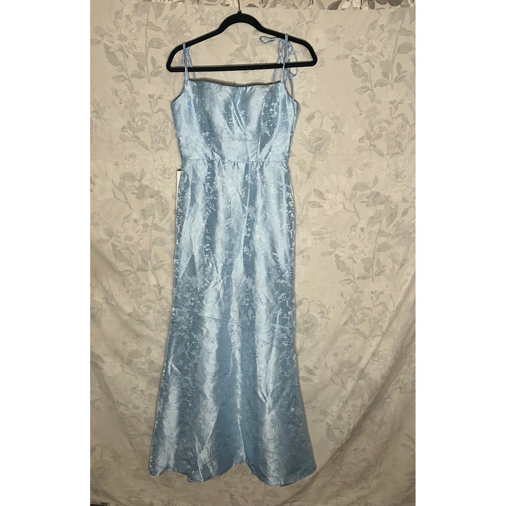 Baby Blue Jacquard Prom Dress Formal Evening Gown Spaghetti Straps